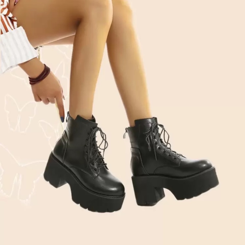 Black Platform Lace-Up Boots